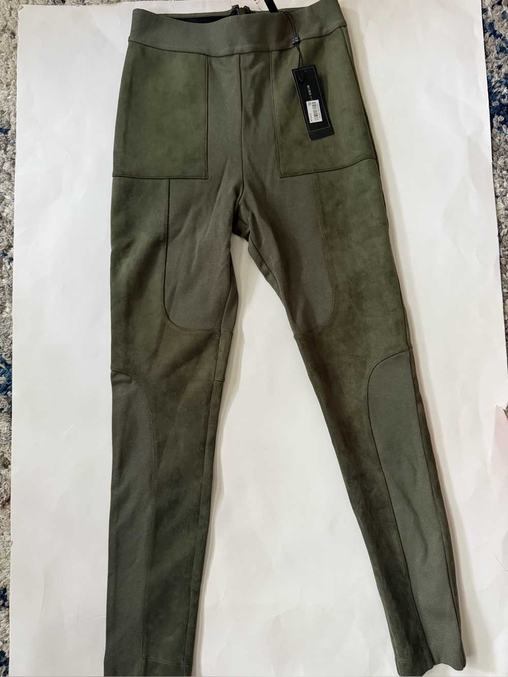 BCBGMaxAzria Olive Green Fax Suede Slim Utility Pants Leggings S